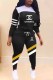 Black Fashion Casual Print Patchwork Letter Hooded Collar Long Sleeve Two Pieces