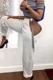 Light Gray Sexy Street Solid Patchwork Loose High Waist Straight Solid Color Bottoms