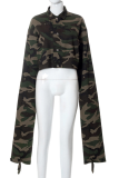 Camouflage Fashion Camouflage Print Patchwork Turndown Collar Tops