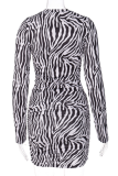 Zebra Fashion Animal Print Patchwork O Neck Pencil Skirt Dresses