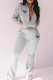 Grey Fashion Print Patchwork Turndown Collar Long Sleeve Two Pieces