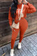 Tangerine Red Casual Print Patchwork Hooded Collar Long Sleeve Two Pieces