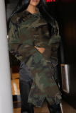 Camouflage Fashion Camouflage Print Patchwork Turndown Collar Tops