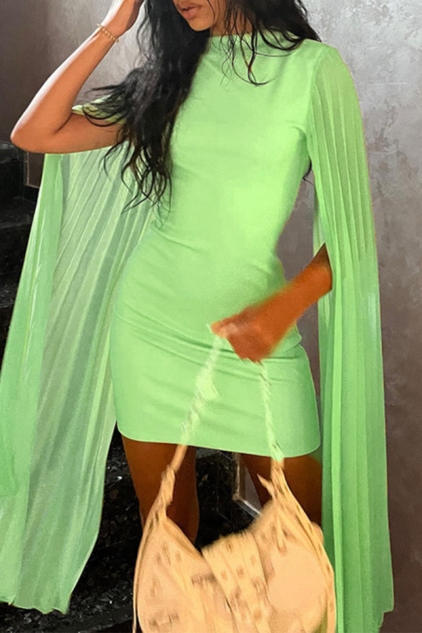 Green Fashion Solid Mesh O Neck Pencil Skirt Dresses