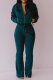 Green Fashion Print Patchwork Turndown Collar Long Sleeve Two Pieces