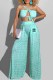 Light Green Fashion Sexy Print Letter Strapless Sleeveless Two Pieces