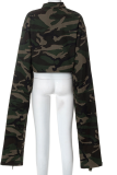 Camouflage Fashion Camouflage Print Patchwork Turndown Collar Tops