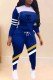 Blue Fashion Casual Print Patchwork Letter Hooded Collar Long Sleeve Two Pieces