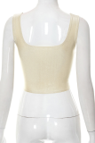 Apricot Sexy Print Patchwork U Neck Tops