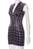 Pink Sexy Print Patchwork Zipper Collar Pencil Skirt Dresses