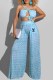 Light Blue Fashion Sexy Print Letter Halter Sleeveless Two Pieces