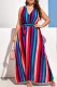 Colour Casual Striped Print Bandage Patchwork V Neck Straight Dresses