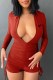 Red Fashion Sexy Print Bandage V Neck Rompers