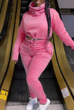 Pink Casual Solid Patchwork Turtleneck Long Sleeve Two Pieces