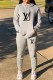 Grey Fashion Casual Print Letter Hooded Collar Long Sleeve Two Pieces