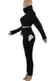 Pink Casual Solid Patchwork Turtleneck Long Sleeve Two Pieces