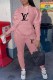 Pink Fashion Casual Print Letter Hooded Collar Long Sleeve Two Pieces