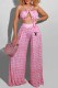 Pink Fashion Sexy Print Letter Halter Sleeveless Two Pieces
