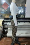 White Sexy Print Bandage Patchwork Slit Long Sleeve Two Pieces