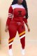 Red Fashion Casual Print Patchwork Letter Hooded Collar Long Sleeve Two Pieces