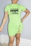Green Fashion Print Hollowed Out Half A Turtleneck Pencil Skirt Dresses