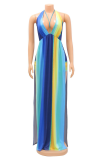 Green Sexy Striped High Opening Spaghetti Strap Rompers