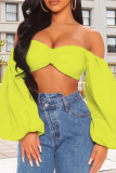 Green Sexy Solid Patchwork Off the Shoulder Tops