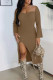 Khaki Sexy Solid Patchwork Slit Square Collar One Step Skirt Dresses