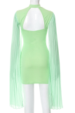 Green Fashion Solid Mesh O Neck Pencil Skirt Dresses