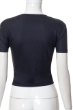 Black Sexy Print Patchwork U Neck T-Shirts