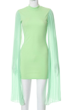 Green Fashion Solid Mesh O Neck Pencil Skirt Dresses
