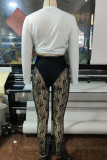 White Sexy Print Bandage Patchwork Slit Long Sleeve Two Pieces