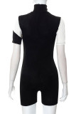 Black White Sexy Solid Patchwork Turtleneck Regular Rompers