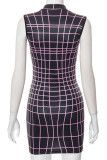 Pink Sexy Print Patchwork Zipper Collar Pencil Skirt Dresses