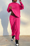 Rose Red Casual Solid Patchwork Hooded Collar Long Sleeve Two Pieces