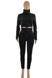 Pink Casual Solid Patchwork Turtleneck Long Sleeve Two Pieces