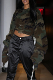 Camouflage Fashion Camouflage Print Patchwork Turndown Collar Tops