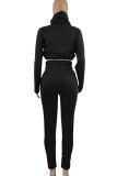 Pink Casual Solid Patchwork Turtleneck Long Sleeve Two Pieces