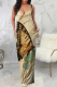 Camel Fashion Print Patchwork Spaghetti Strap Straight Dresses