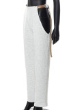 Light Gray Sexy Street Solid Patchwork Loose High Waist Straight Solid Color Bottoms