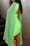Green Fashion Solid Mesh O Neck Pencil Skirt Dresses