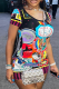 Red Fashion Print Patchwork O Neck Pencil Skirt Dresses