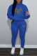 Blue Fashion Print Patchwork Hooded Collar Long Sleeve Two Pieces