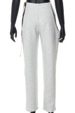 Light Gray Sexy Street Solid Patchwork Loose High Waist Straight Solid Color Bottoms