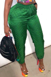 Green Casual Solid Patchwork Harlan High Waist Harlan Solid Color Bottoms