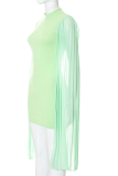 Green Fashion Solid Mesh O Neck Pencil Skirt Dresses