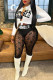 White Sexy Print Bandage Patchwork Slit Long Sleeve Two Pieces