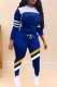 Blue Fashion Casual Print Patchwork Letter Hooded Collar Long Sleeve Two Pieces