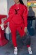 Red Fashion Casual Print Letter Hooded Collar Long Sleeve Two Pieces