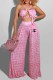 Pink Fashion Sexy Print Letter Strapless Sleeveless Two Pieces
